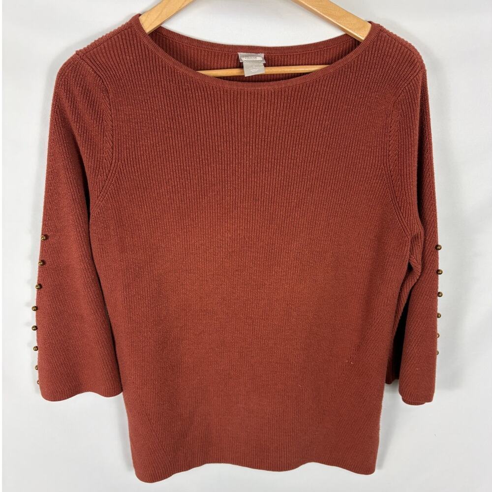 Chicos Dark Orange Ribbed Knit Sweater Size 2 / Large